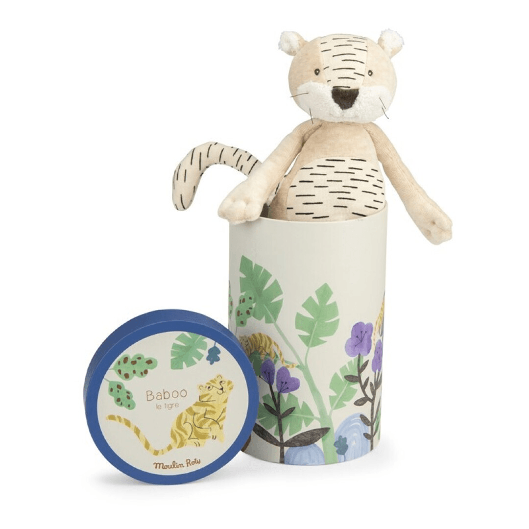 Peluche Tigre Forêt Mawa Moulin Roty en caja