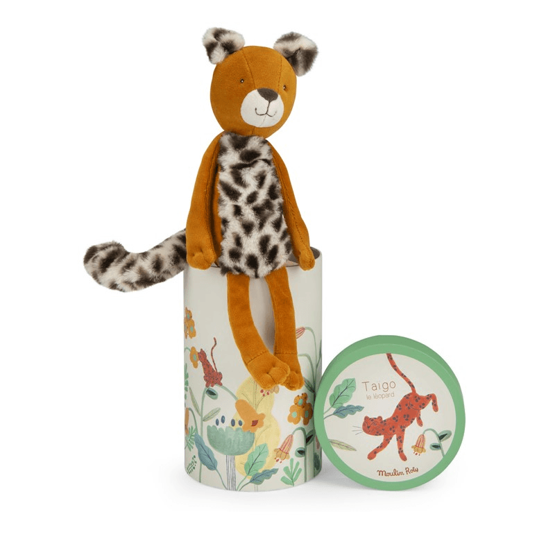 Peluche Leopardo Forêt Mawa Moulin Roty en caja