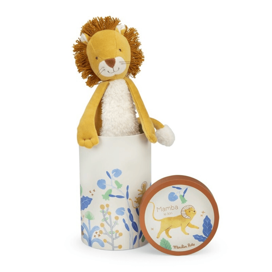 Peluche León Forêt Mawa Moulin Roty en caja
