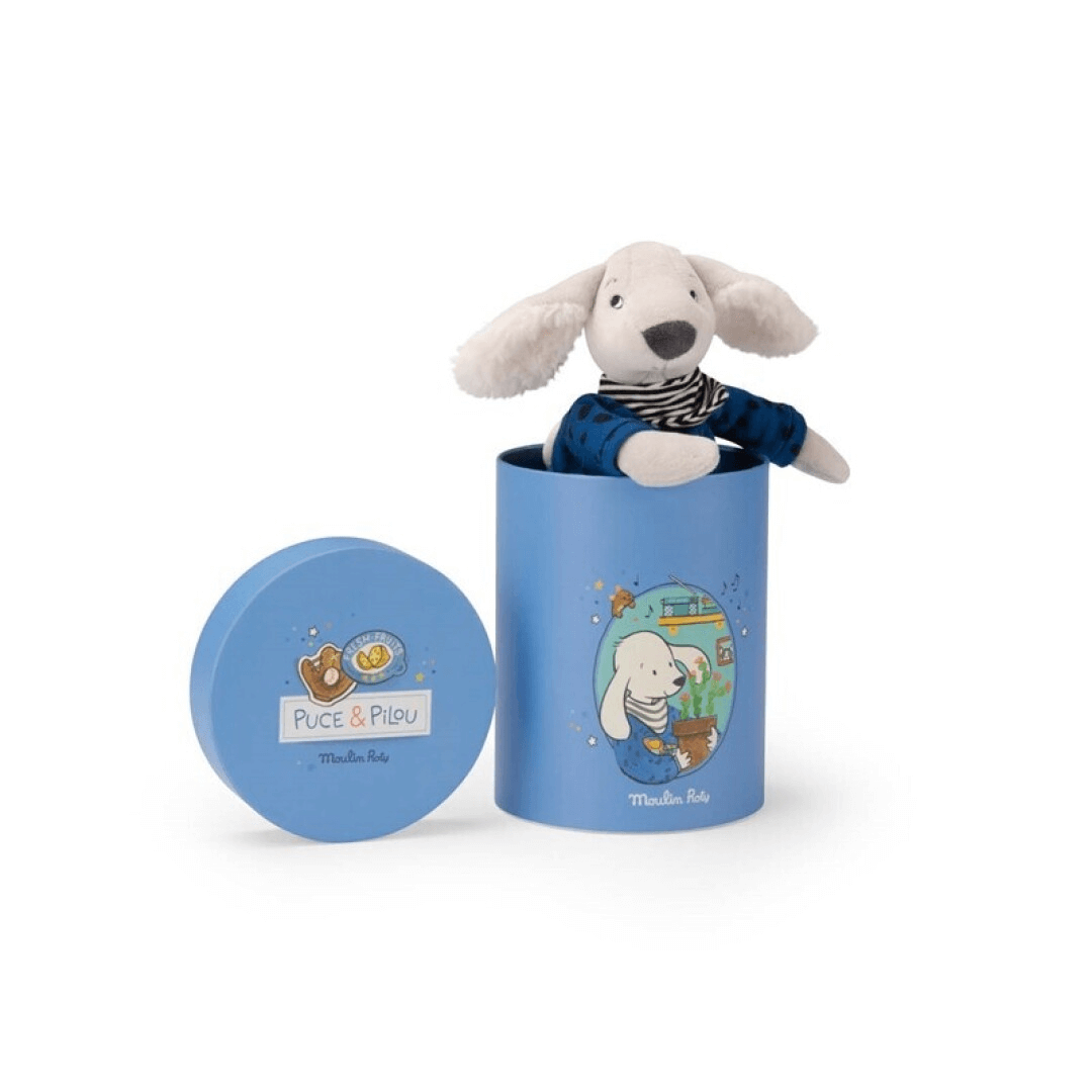 Peluche perro Pilou en caja Moulin Roty